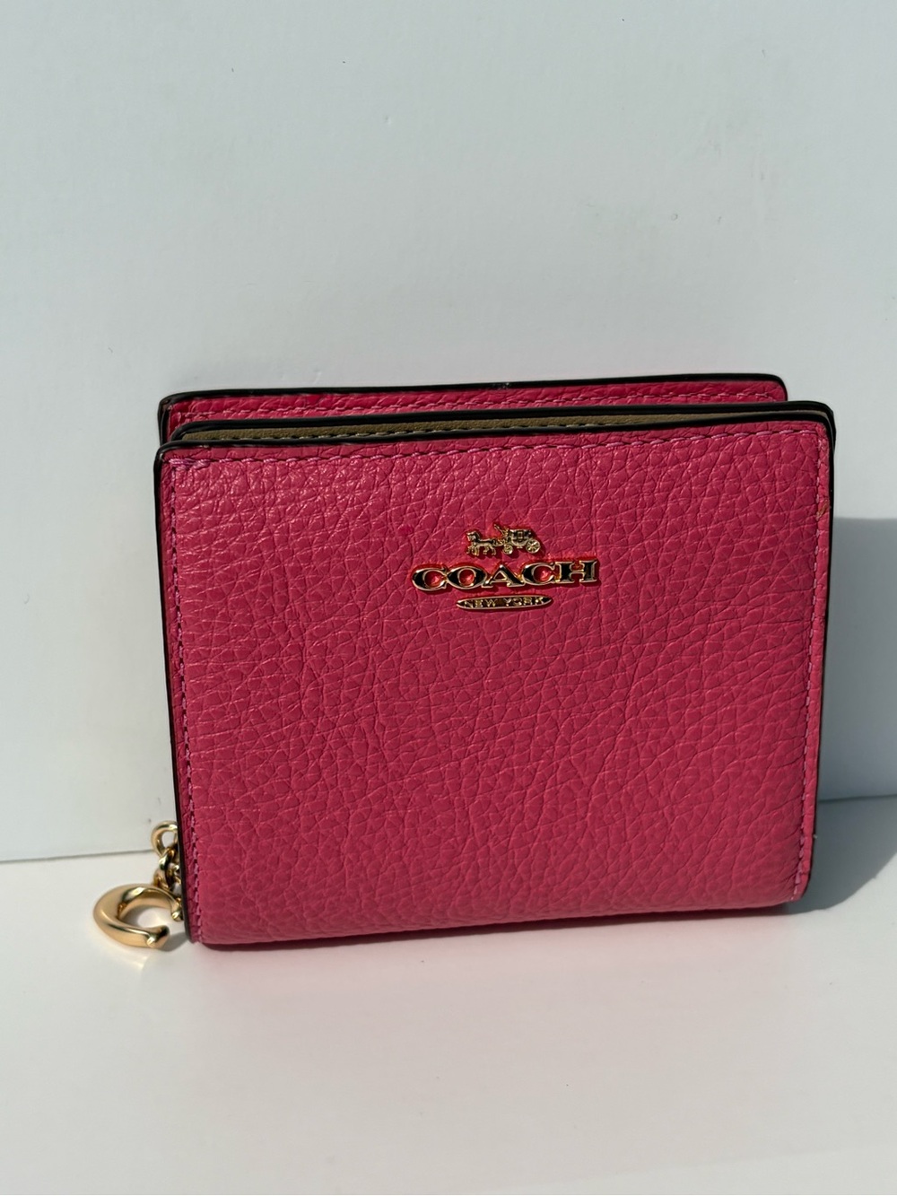 Coach Pink Pebble Leather Snap Wallet (Style C2862)
